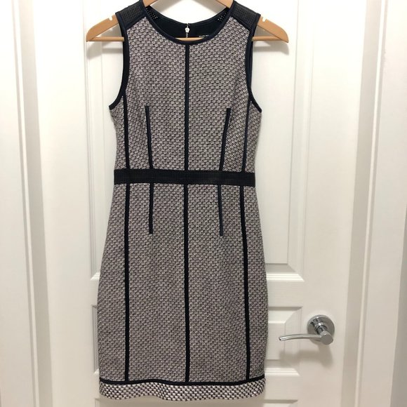 Club Monaco Dresses & Skirts - Club Monaco Perforated Leather Trim Sleeveless Tweed Sheath Dress - Size 0